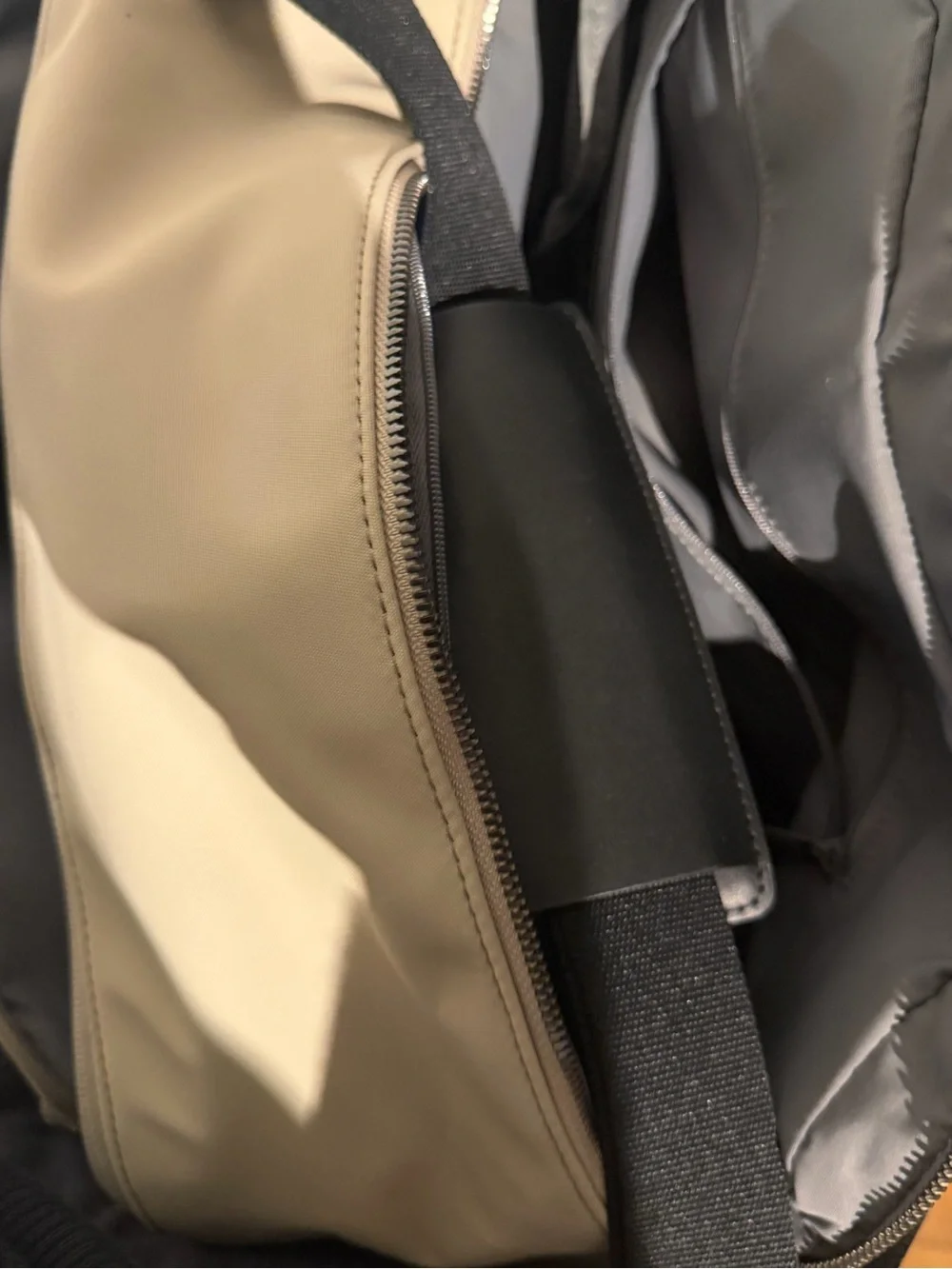Away Beige The weekender Tote Bag with Black Handles